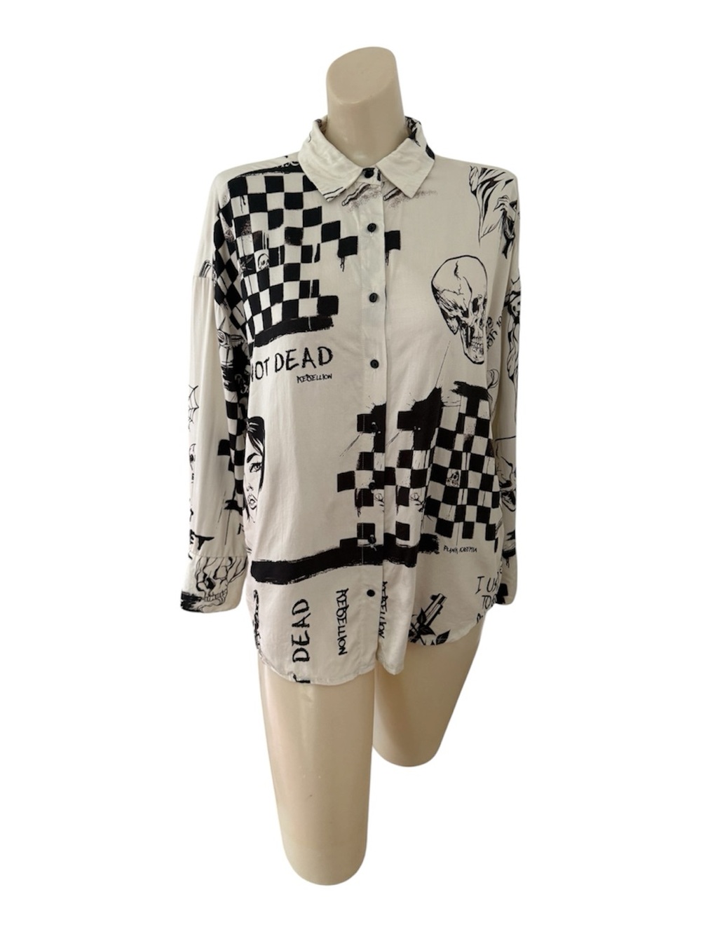 Y2K CPS Chaps Punk Grunge Rayon Tencel Button Up Shirt Women’s Small